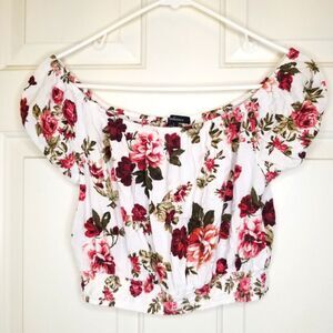 Y2K Romantic Fairy Coquette Whimsical Floral Off Shoulder Crop Top Size Large